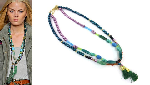 Dvojna ogrlica s perlicami v raznih barvah